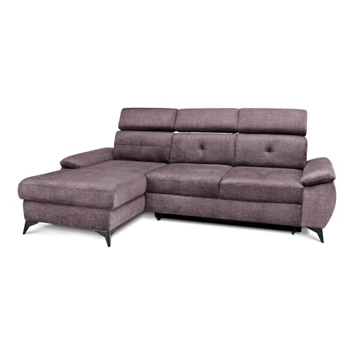 COMFTY-CO. Ecksofa Young – Schlafsofa mit Stauraum & 3 verstellbaren Kopfstützen – L-Form Couch 250x105x47 cm mit Komfortsitz - Links - Samt Rosa von COMFTY-CO.