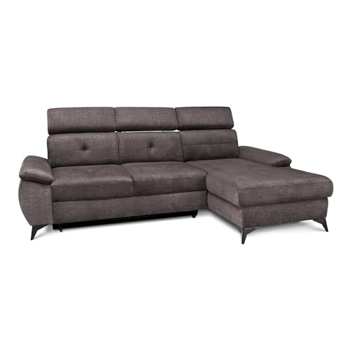 COMFTY-CO. Ecksofa Young – Schlafsofa mit Stauraum & 3 verstellbaren Kopfstützen – L-Form Couch 250x105x47 cm mit Komfortsitz - Rechts - Samt Grau von COMFTY-CO.