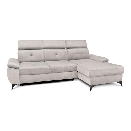 COMFTY-CO. Ecksofa Young – Schlafsofa mit Stauraum & 3 verstellbaren Kopfstützen – L-Form Couch 250x105x47 cm mit Komfortsitz - Rechts - Samt Hellgrau von COMFTY-CO.