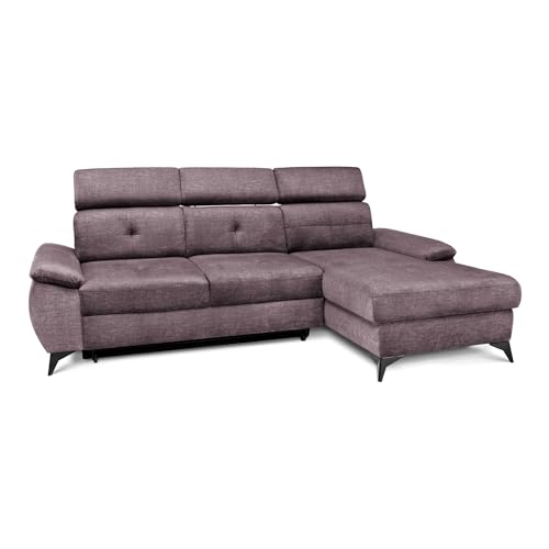 COMFTY-CO. Ecksofa Young – Schlafsofa mit Stauraum & 3 verstellbaren Kopfstützen – L-Form Couch 250x105x47 cm mit Komfortsitz - Rechts - Samt Rosa von COMFTY-CO.