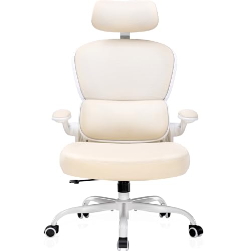COMHOMA Bürostuhl Ergonomisch, Schreibtischstuhl mit 3D Kopfstütze und Lendenwirbelstütze, Integriertes Kleiderhaken-Design, Abklappbare Armlehne, Gepolstertem Sitzkissen, Belastung bis 150KG von COMHOMA