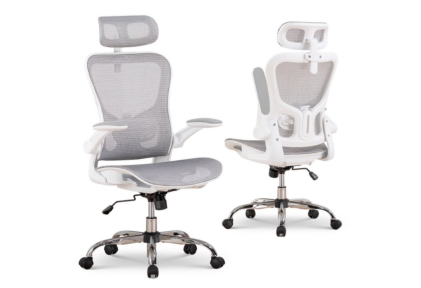 COMHOMA Bürostuhl Ergonomisch, Schreibtischstuhl mit Verstellbarer Kopf-/Armlehnenstütze, Lendenwirbelstütze, Gaming Stuhl Wippfunktion, Chefsessel aus Mesh von COMHOMA