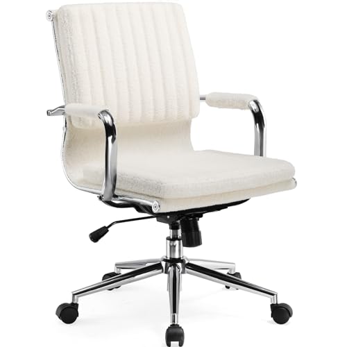 COMHOMA Chefsessel Bürostuhl Ergonomischer Schreibtischstuhl Drehstuhl Computerstuhl mit Armlehnen Schminktisch Stuhl Höhenverstellbarer Chefstuhl mit Wippfunktion (Weiß-Teddy) von COMHOMA
