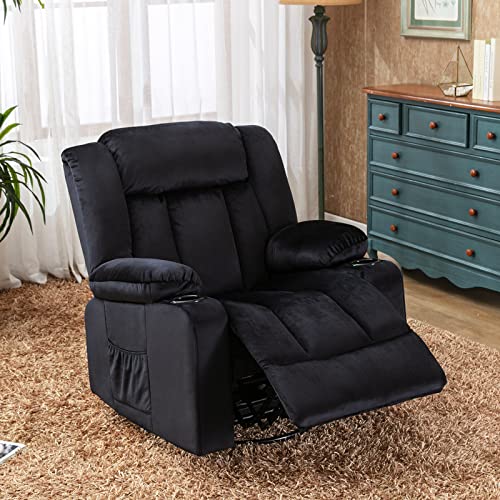 COMHOMA Manueller Drehbarer Relaxsessel für Erwachsene mit Verstellbarer Rückenlehne und Fußstütze, 360° Lounge Sessel für Wohnzimmer, Weicher Stoff, Ergonomisch, Schwarz von COMHOMA