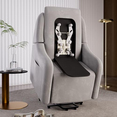 COMHOMA Elektrischer Relaxsessel Massagesessel mit Power Lift, mit SL-Massagefunktion, Ruhesessel Fernsehsessel Fernbedienung mit USB-Anschluss für Senioren, Abnehmbarer Rückenlehne, Stoff Grau von COMHOMA