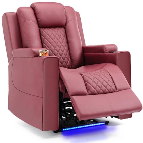 COMHOMA Fernsehsessel Relaxsessel mit Liegefunktion Relaxsessel & -liegen mit LED, Elektrisch Verstellbar TV Sessel bis 150kg mit Massagefunktion Wohnzimmer Schlafzimmer Heimkino Rot von COMHOMA