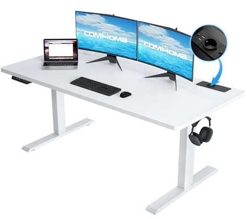 COMHOMA Höhenverstellbarer Schreibtisch 140x60 cm mit USB-Buchse und Haken, Elektrisch Verstellbarer Computertisch, Steh-Sitztisch Stehpult Stehschreibtisch Weiß COMHOMA Höhenverstellbarer Schreibtisch 140x60 cm mit USB-Buchse und Haken, Elektrisch Verstellbarer Computertisch, Steh-Sitztisch Stehpult Stehschreibtisch Weiß von COMHOMA