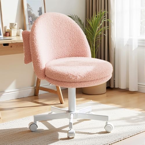 COMHOMA Homeoffice Stuhl, Schminkstuhl, Schreibtischstuhl ohne Armlehnen, Drehstuhl mit Rückenstütze, Bequemer Bürostuhl auf Rollen, Höhenverstellbarer Home Office Stuhl, Flausch rosa COMHOMA Homeoffice Stuhl, Schminkstuhl, Schreibtischstuhl ohne Armlehnen, Drehstuhl mit Rückenstütze, Bequemer Bürostuhl auf Rollen, Höhenverstellbarer Home Office Stuhl, Flausch rosa von COMHOMA