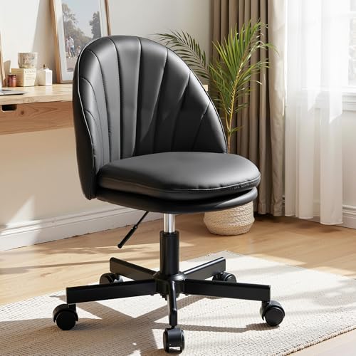 COMHOMA Homeoffice Stuhl, Schminkstuhl, Schreibtischstuhl ohne Armlehnen, Drehstuhl mit Rückenstütze, Bequemer Bürostuhl auf Rollen, Höhenverstellbarer Home Office Stuhl,Kunstleder schwarz COMHOMA Homeoffice Stuhl, Schminkstuhl, Schreibtischstuhl ohne Armlehnen, Drehstuhl mit Rückenstütze, Bequemer Bürostuhl auf Rollen, Höhenverstellbarer Home Office Stuhl,Kunstleder schwarz von COMHOMA