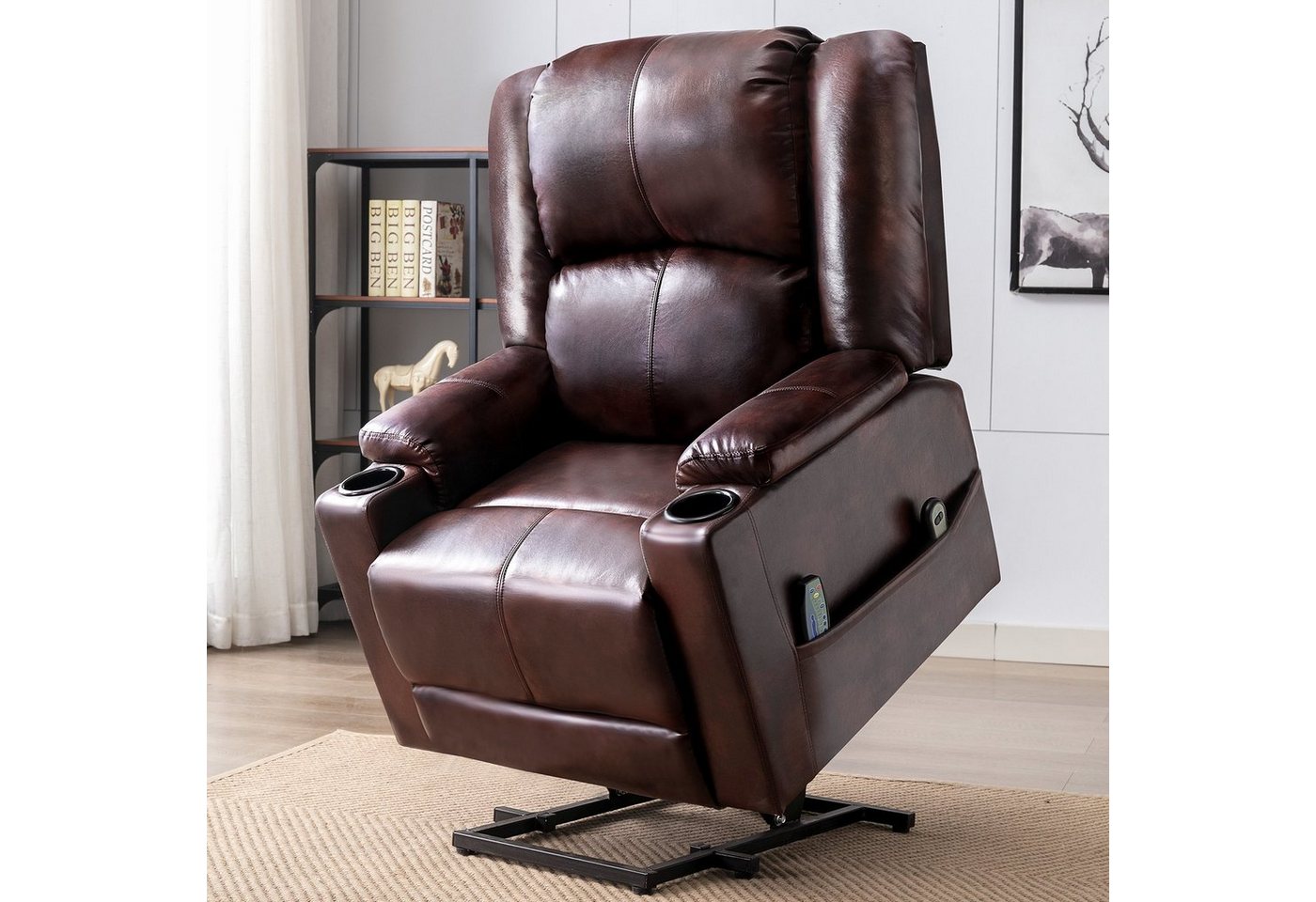 COMHOMA Relaxsessel Fernsehsessel Powerlift-Liegestuhl Massagesessel für ältere Menschen, mit 2 Seitentaschen und Getränkehalter, Massage & Heizung-Funktion von COMHOMA