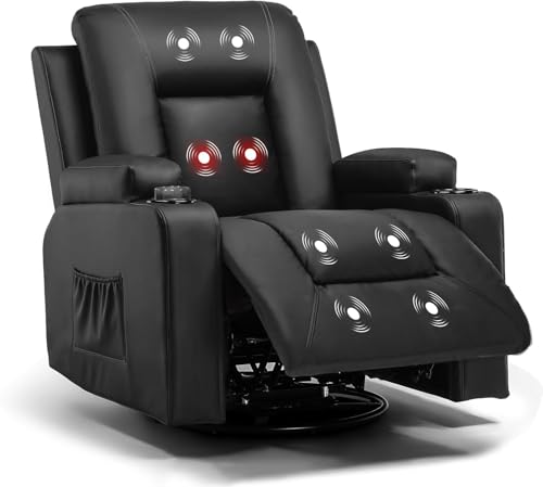 COMHOMA Relaxsessel Massagesessel Fernsehsessel mit Liegefunktion Vibration Heizung, Dicke Rückenlehne und Armlehnen, mit Wippfunktion, 360°drehbar Schwarz von COMHOMA