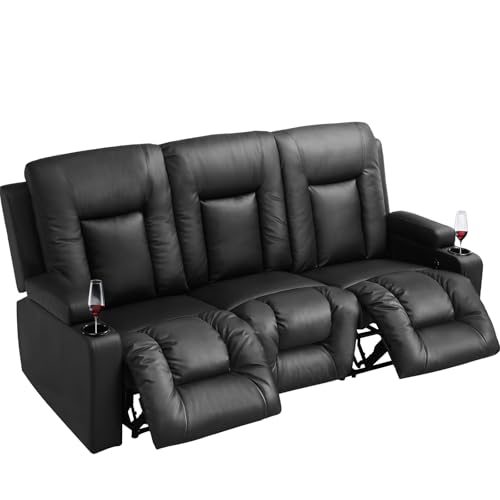 COMHOMA Relaxsessel-Set, Sofa, Sofa-Set aus Kunstleder, Fernsehsessel Ruhesessel Liegesessel mit Liege-Funktion Polstersessel Schlafsessel für Wohnzimmer Schlafzimmer Heimkino, Dreisitzer Schwarz von COMHOMA