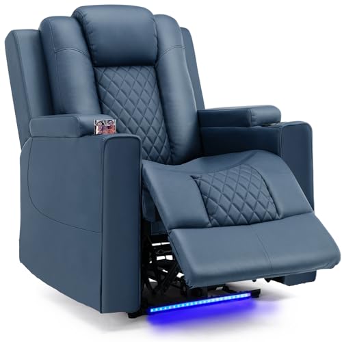 COMHOMA Relaxsessel elektrischer Fernsehsessel Ruhesessel Liegesessel mit LED, Liege-Funktion Polstersessel Kunstleder verstellbar Einzelliegesessel Wohnzimmer Schlafzimmer Heimkino EU-CH7137-BL-AB von COMHOMA