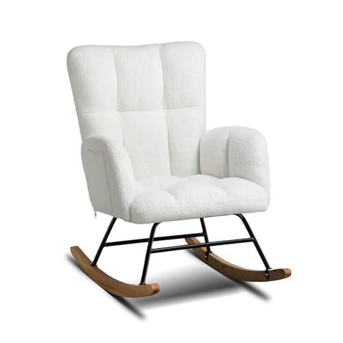 COMHOMA Schaukelstuhl, Relaxsessel mit Armlehnen, Ohrensessel aus Teddy-Plüsch Schaukelsessel, bis 150 kg belastbar, sonnenliege gartenliege für Schlafzimmer, Wohnzimmer, Stilvolles Design weiß COMHOMA Schaukelstuhl, Relaxsessel mit Armlehnen, Ohrensessel aus Teddy-Plüsch Schaukelsessel, bis 150 kg belastbar, sonnenliege gartenliege für Schlafzimmer, Wohnzimmer, Stilvolles Design weiß von COMHOMA