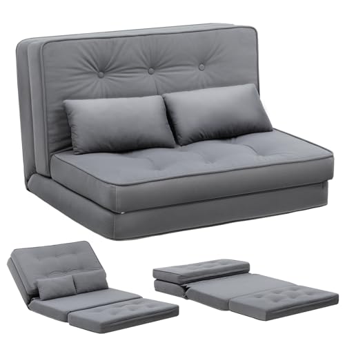 COMHOMA Schlafsofa, 2-Sitzer, kleines Bett, Sofa, Rückenlehne, verstellbar, 6 Ebenen, geeignet für Wohnzimmer, Schlafzimmer und Camping, Grau von COMHOMA