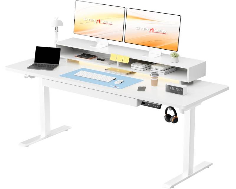 COMHOMA Schreibtisch Höhenverstellbarer Schreibtisch Elektrischer, 120x60cm Gaming tisch, mit Schubladen, Monitorständer und Mauspad von COMHOMA