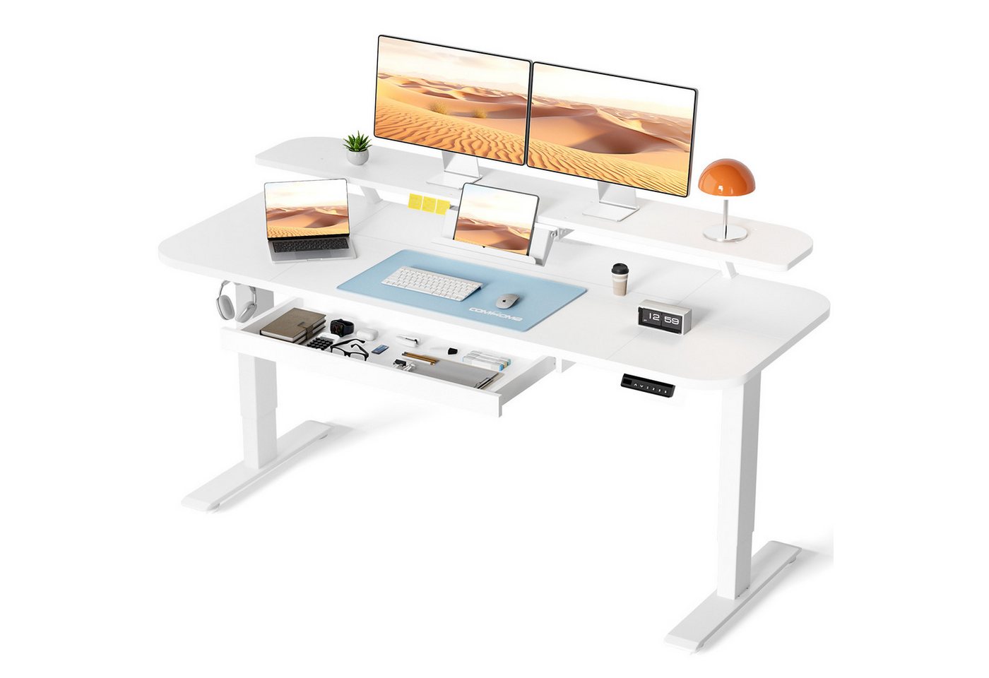 COMHOMA Schreibtisch Höhenverstellbarer Schreibtisch Elektrischer, 120x60cm elektrischer, mit Schubladen, Monitorständer, Tablet-Ständer und Mauspad COMHOMA Schreibtisch Höhenverstellbarer Schreibtisch Elektrischer, 120x60cm elektrischer, mit Schubladen, Monitorständer, Tablet-Ständer und Mauspad von COMHOMA