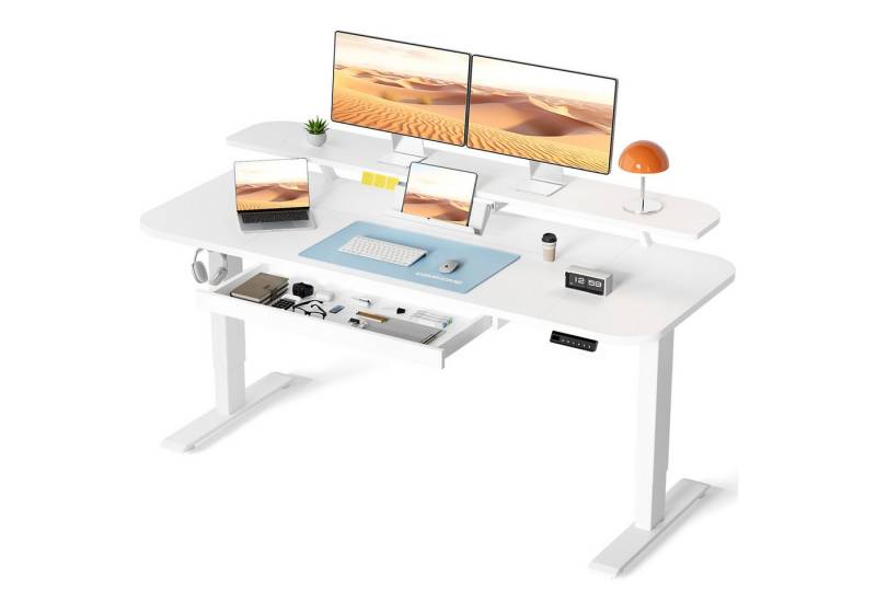COMHOMA Schreibtisch Höhenverstellbarer Schreibtisch Elektrischer, 120x60cm elektrischer, mit Schubladen, Monitorständer, Tablet-Ständer und Mauspad von COMHOMA