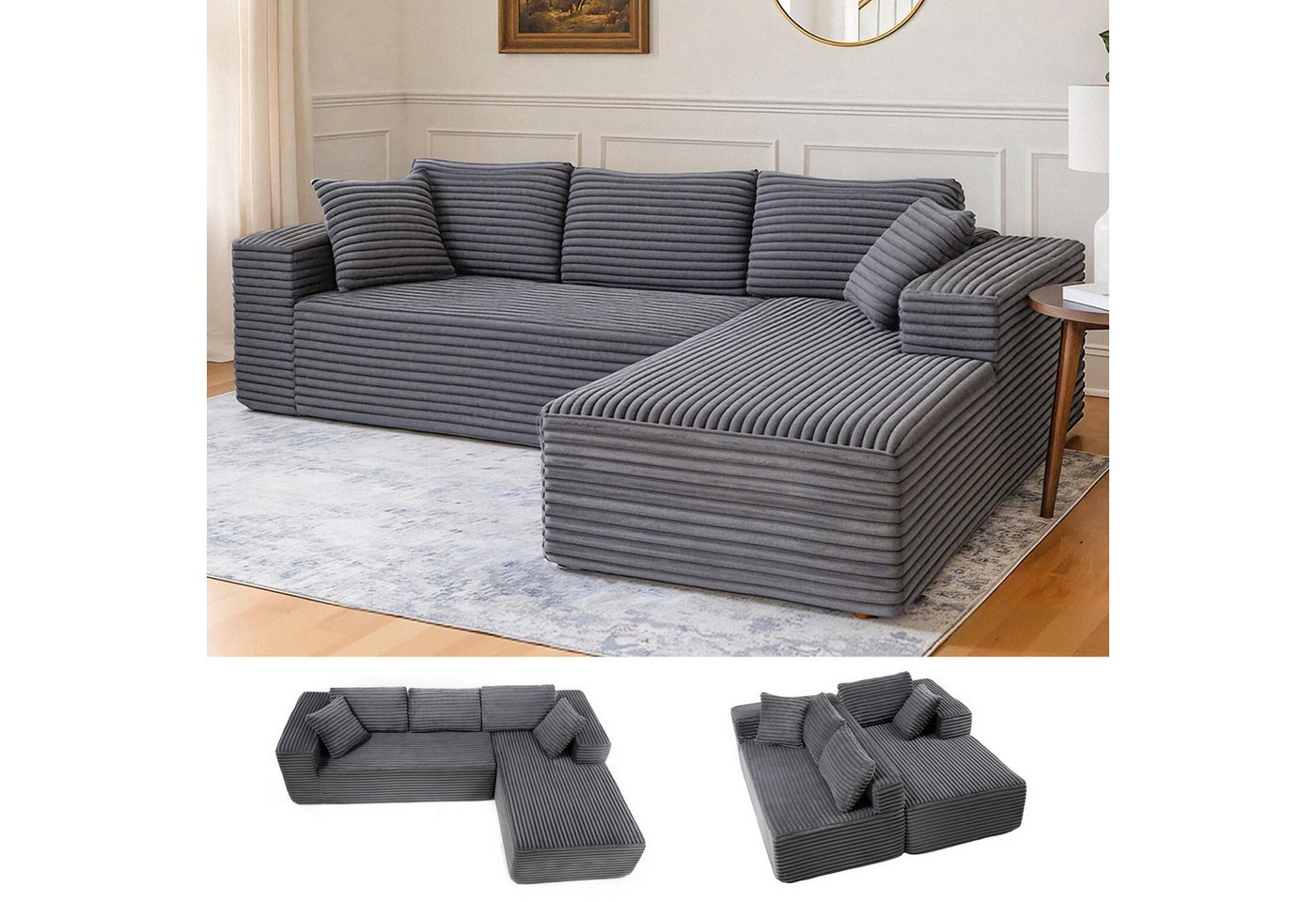 COMHOMA Sofa Big-Sofa, L-förmige Sofa, Couch Ecksofa, Chaiselongue Schlafsofa, mit tiefer Sitzfläche und breiten Armlehnen, Cordstoff von COMHOMA