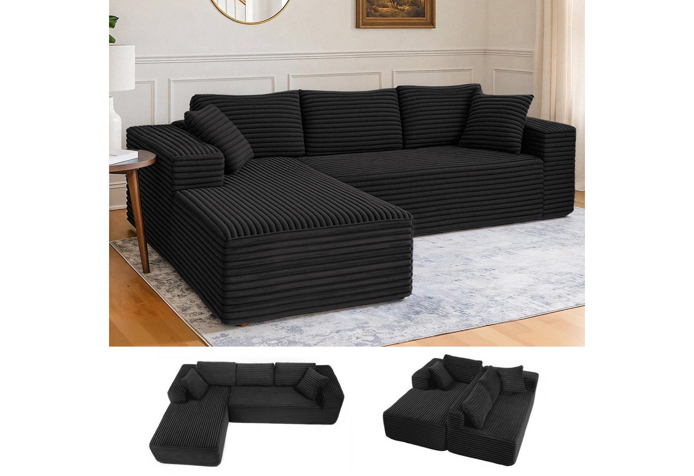 COMHOMA Sofa Big-Sofa, L-förmige Sofa, Couch Ecksofa, Chaiselongue Schlafsofa, mit tiefer Sitzfläche und breiten Armlehnen, Cordstoff von COMHOMA