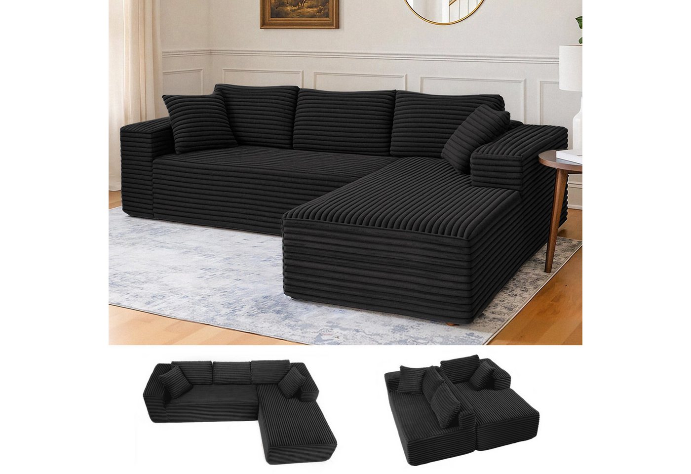 COMHOMA Sofa Big-Sofa, L-förmige Sofa, Couch Ecksofa, Chaiselongue Schlafsofa, mit tiefer Sitzfläche und breiten Armlehnen, Cordstoff von COMHOMA