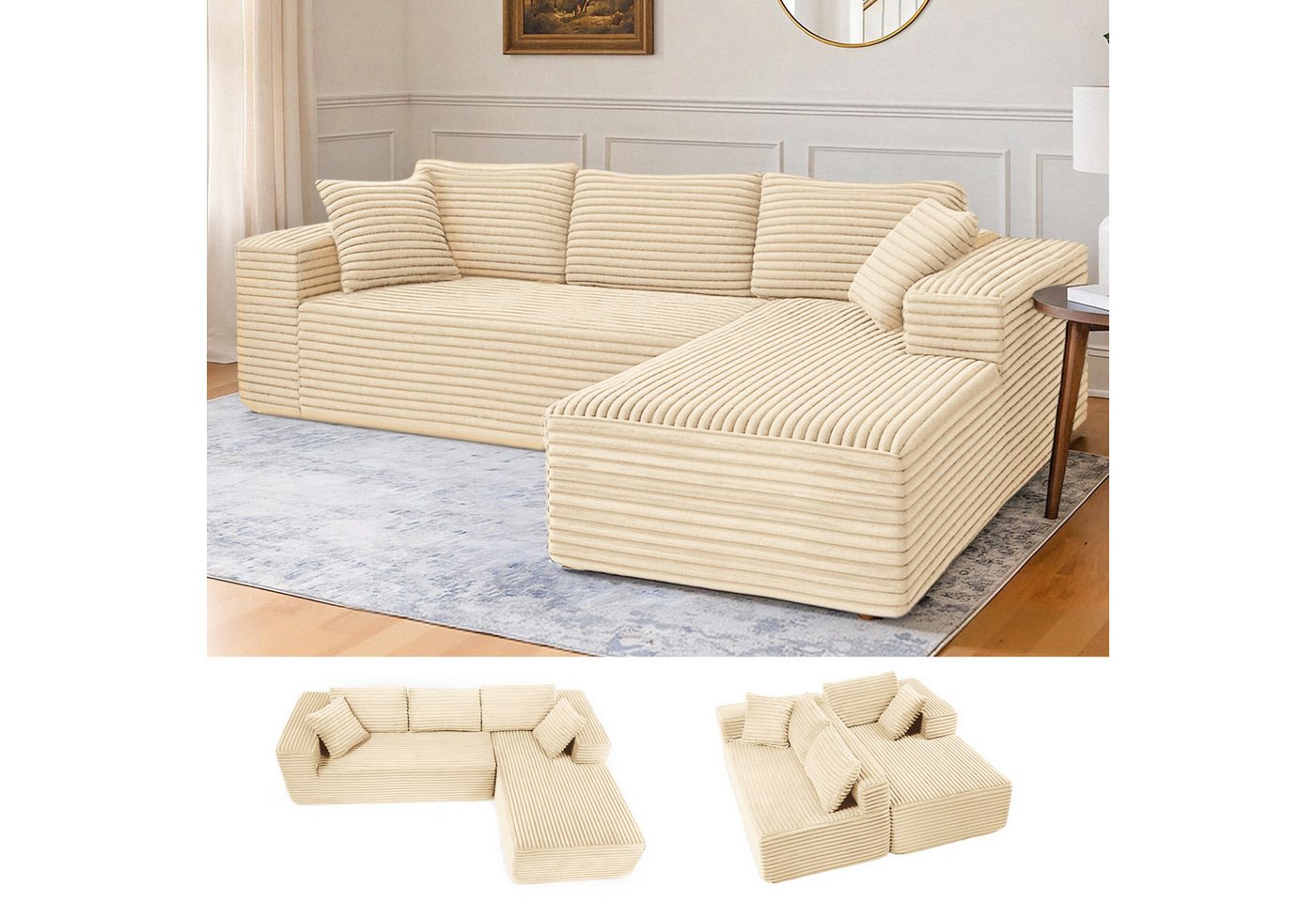COMHOMA Sofa Big-Sofa, L-förmige Sofa, Couch Ecksofa, Chaiselongue Schlafsofa, mit tiefer Sitzfläche und breiten Armlehnen, Cordstoff von COMHOMA