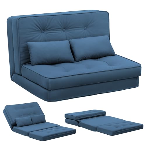 COMHOMA Sofa Couch Schlafcouch Klein Bed 2er Mini Bettsofa 6-Stufig Verstellbare Rückenlehne, Wohnzimmer, Schlafzimmer und Camping, Blau von COMHOMA