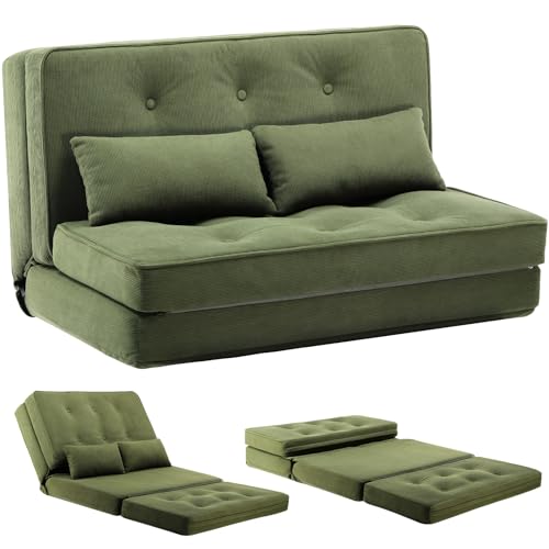 COMHOMA Sofa Couch Schlafcouch Klein Bed 2er Mini Bettsofa 6-Stufig Verstellbare Rückenlehne, Wohnzimmer, Schlafzimmer und Camping, Grün von COMHOMA