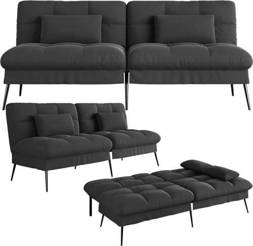 COMHOMA Sofa Schlafsofa mit Schlaffunktion, überzug Futon Klappsofa, Bettcouch, ecksofa, Couch Gästebett, 3-Sitzer Sofa, mit verstellbare Rückenlehne aus Stoff Schwarz von COMHOMA