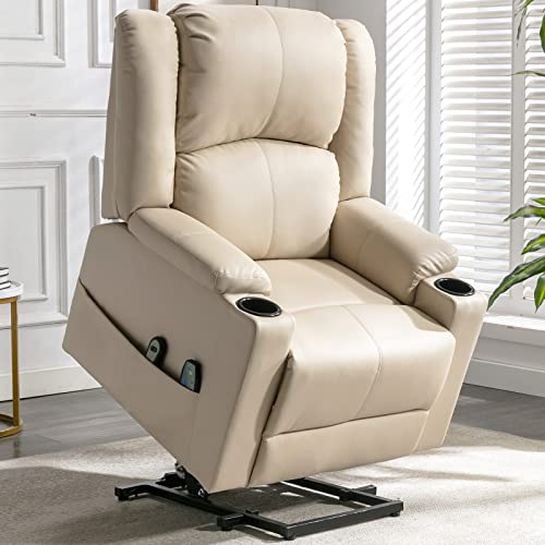 COMHOMA elektrischer Aufstehsessel, Relaxsessel Fernsehsessel Massagesessel mit Liegefunktion Sessel mit Aufstehhilfe Powerlift-Liegestuhl für ältere Menschen weiß von COMHOMA