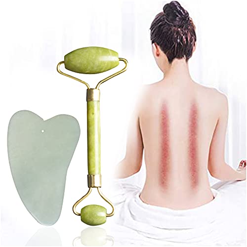 COMIOR 2 Stück Jade Roller und Gua Sha, Natürliches Jade Massagegerät Gesichtsmassager Gesicht Roller Gua Sha Stein Jade Stein für SPA Gua Sha Facial Tools von COMIOR
