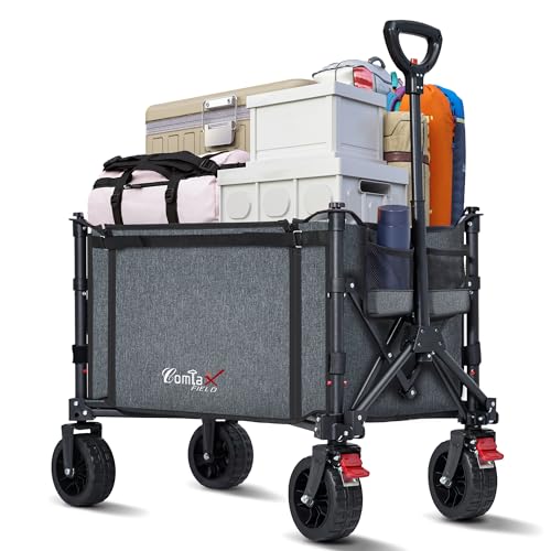 COMLAX FIELD Bollerwagen Faltbar mit Große All Terrain Räder, 120L 100KG Klappbarer Bollerwagen mit Bremsen, Strandwagen Für Strand Garten Camping Shopping, Grau von COMLAX FIELD