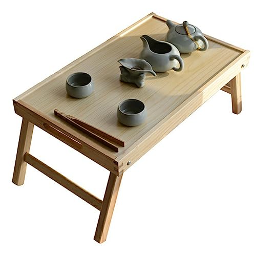 COMNESTBI 1 Stück Multifunktionaler Klapptisch aus Massivem Holz Tragbarer Laptop und Serviertisch Faltbar für Frühstück Studium und Teegenuss Holzfarbe von COMNESTBI