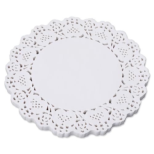 COMNICO 150 Stück Weiße Spitzenpapierdeckchen, 11,4 cm Runde Papierdeckchen Einweg-Papierdeckchen Kuchenverpackung Pads für Hochzeit Geschirr Lebensmitteldekoration von COMNICO