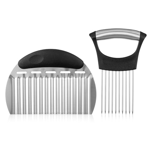 COMNICO 2 Stück große Wellenschneider Pommes Frites Schneiders gewellter Zerkleinerer Pommes Frites Schneiders Edelstahlklinge Schneide und Hackwerkzeuge mit Griff für Karotten und Gemüse von COMNICO