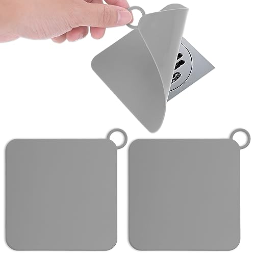 COMNICO 2er-Pack Wannenstopfen, Silikon-Bodenablauf-Abdeckung Deodorant-Matte Dichtungsstopfen Universeller Duschboden Waschbecken Anti-Blockier-Aufkleber Haarfänger Badezimmer (Grau) von COMNICO
