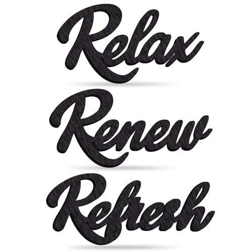COMNICO Badezimmerschilder aus Holz der Aufschrift Relax Renew Refresh Schilder im Bauernhaus Stil Wanddekoration für Zuhause Wohnen Badezimmer Dekoration 3 Stück von COMNICO