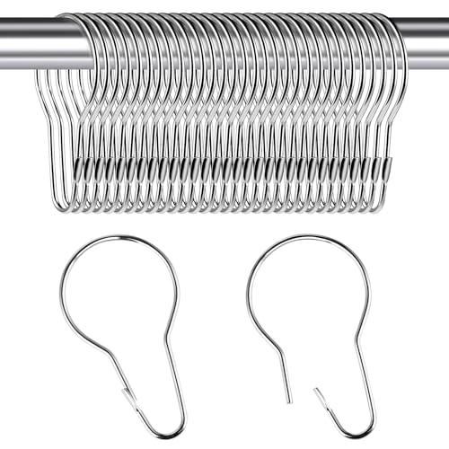 COMNICO 30 Stück Duschvorhangringe, Edelstahl Rostfrei Dekorative Haken Schlaufenvorhangaufhänger Hängende Duschclips für Badezimmer, Schlafzimmer, Küche, Vorhangstangen (Silber) von COMNICO