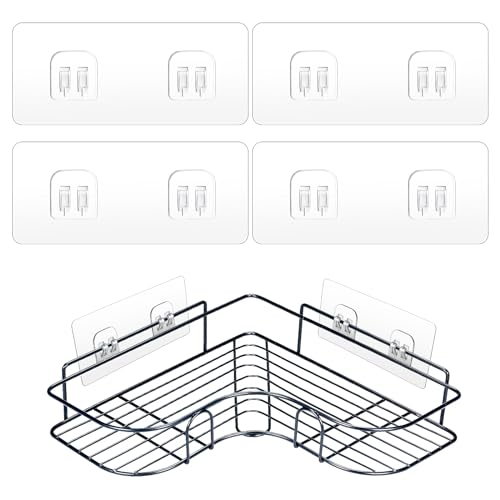 COMNICO 4 Stück Shower Caddy Adhesive Hooks Replacement Shower Hooks Wall Hooks Waterproof Bathroom Shower Shelf Basket Hanging Hooks No Drilling(Doppelhaken, Transparent) von COMNICO