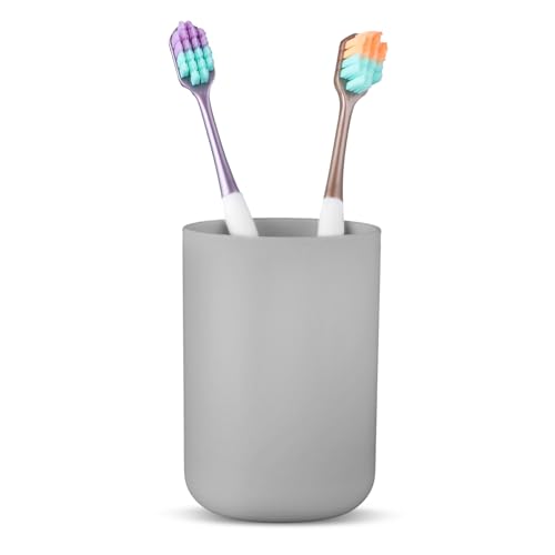 COMNICO Badezimmer-Zahnbürstenhalter, Becher unzerbrechlicher Zahnputzbecher aus Kunststoff Wiederverwendbar Tragbar Mundspülbecher zum Trinken Spülen Schminktisch Zahnpasta Reisen (Grau) von COMNICO