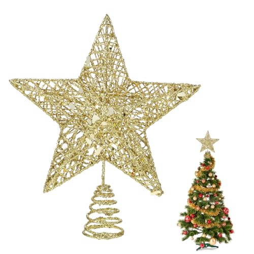 COMNICO Christbaumspitze Glitzernder Goldener Hohler Kleiner Stern Mini-Christbaumschmuck Fünfzackiger Stern Weihnachtsbaumspitzen-Ornament (20cm/7.9inches) von COMNICO