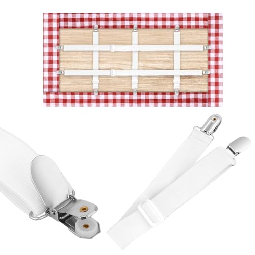 COMNICO Versteckte Riemen-Tischdeckenklammern, 5 Stück Elastisch Verstellbare Tischdeckenhalter Klemme Schultergurtverschlüsse Verhindern DASS die Tischdecke Verrutscht (Weiß) von COMNICO