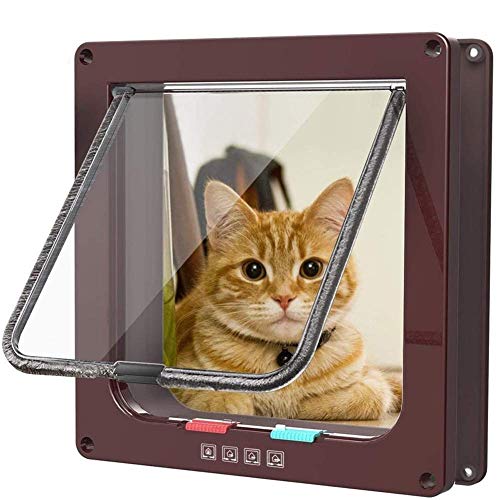 COMOCE Katzenklappe Innentür Katzenklappe Mit Chiperkennung 4 Wege Magnet-Verschluss Hundeklappe Mit Chip Hundeklappe MitKatzentüre Mit Tunnel Black,M,Braun-XL von COMOCE