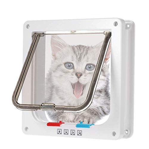 COMOCE Katzenklappe Innentür Katzenklappe Mit Chiperkennung 4 Wege Magnet-Verschluss Hundeklappe Mit Chip Hundeklappe MitKatzentüre Mit Tunnel Black,M,Weiß-L von COMOCE
