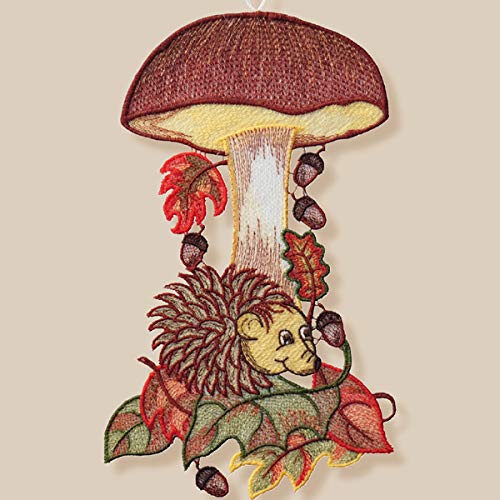 COMOYA Fensterbild 16x30 cm - Saugnapf - Plauener Stickerei Spitze Igel mit Pilz - Spitzenbild - Wanddekoration - Wohnzimmer - Herbst COMOYA Fensterbild 16x30 cm - Saugnapf - Plauener Stickerei Spitze Igel mit Pilz - Spitzenbild - Wanddekoration - Wohnzimmer - Herbst von COMOYA
