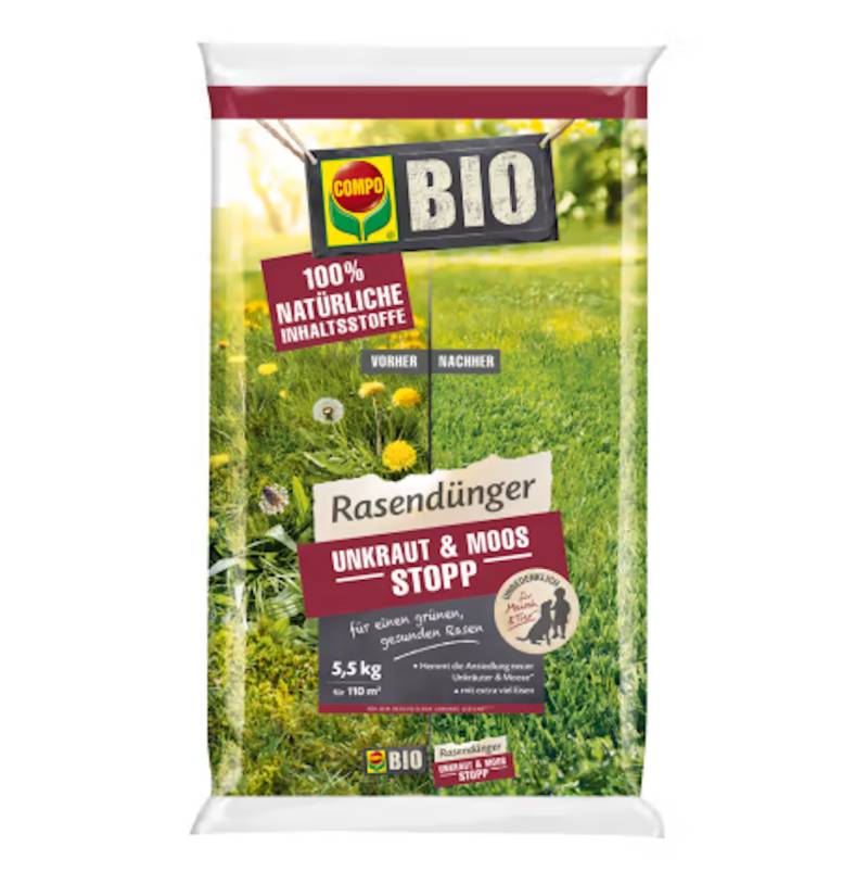 COMPO BIO Rasendünger Unkraut & Moos Stopp 5,5 kg für 110 m² von COMPO
