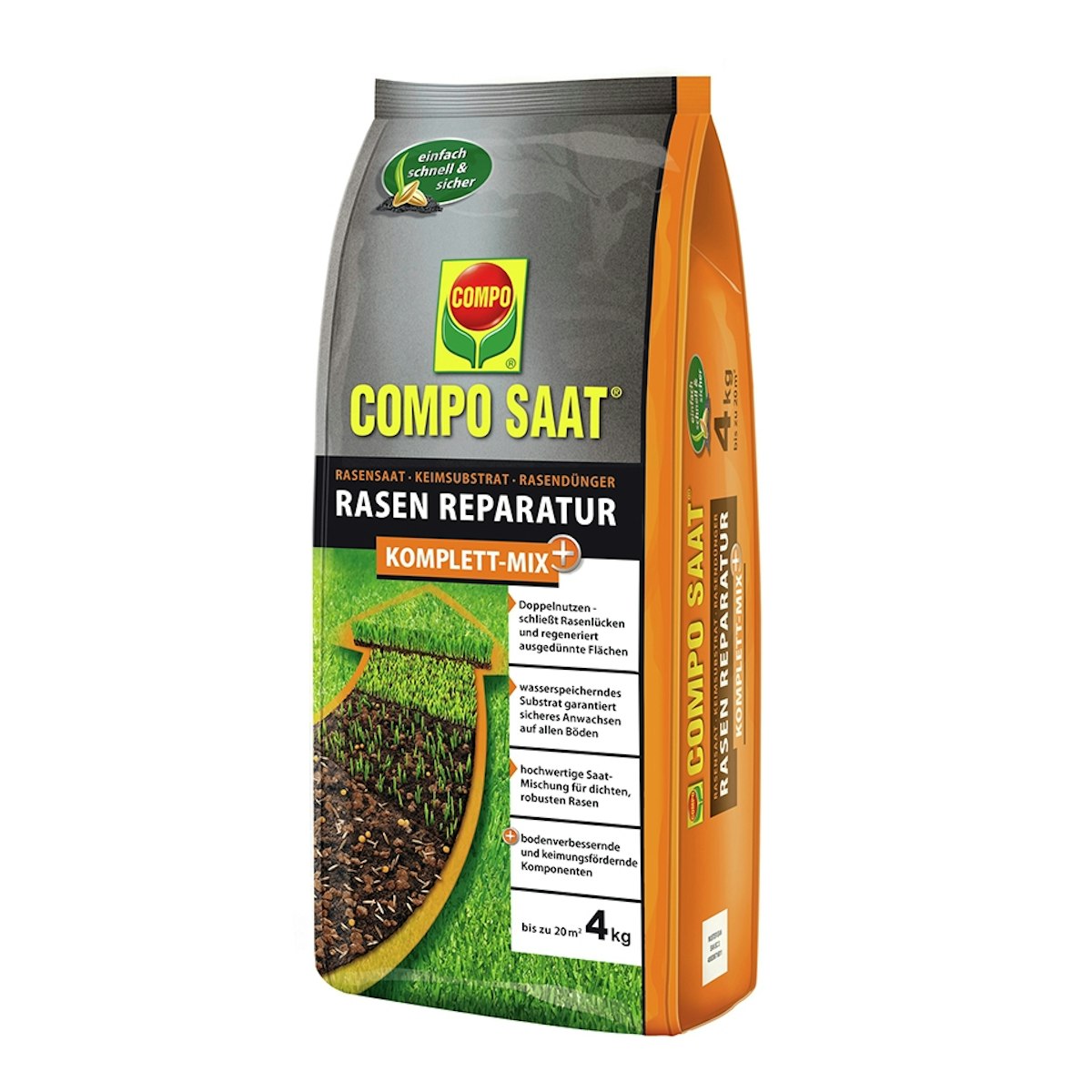 COMPO SAAT Rasen Reparatur Komplett-Mix+ 4 kg für bis zu 20 m² von COMPO