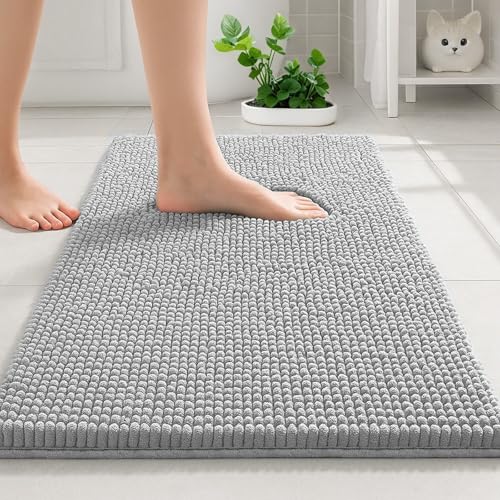 COMPOLICY Badezimmerteppich 50x80cm Chenille, rutschfeste Saugfähige Badteppich, Waschbar Badvorleger für Badezimme Wasserabsorbierend Duschvorleger (Hellgrau) von COMPOLICY