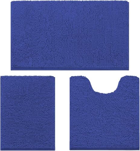 COMPOLICY Badvorleger Set 3-Teilig-Weiches Badematten Set mit Rutschfester, Chenille Saugfähige Badteppiche Set für Badezimmer, Toilette und Dusche-Maschinenwaschbar (Schatzblau) von COMPOLICY