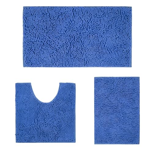 COMPOLICY Badvorleger Set 3-Teilig-Weiches Badematten Set mit Rutschfester, Chenille Saugfähige Badteppiche Sets für Badezimmer, Toilette und Dusche-Maschinenwaschbar (Schneeblau) von COMPOLICY